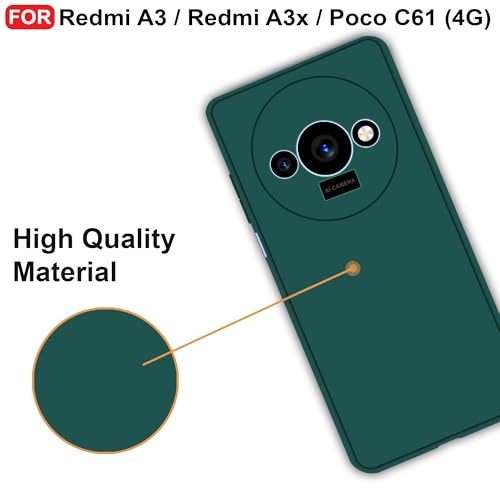 Image of CEDO Back Cover for Redmi A3 / Redmi A3x / Poco C61 (4G) | Camera Bump Protection & Inner Velvet Fabric Lining | Ultra Slim Matte Soft Rubberised Case Cover (Green)