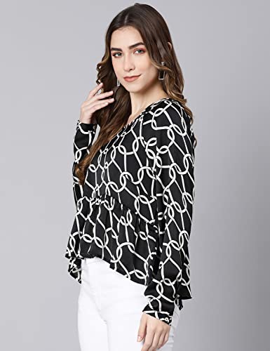 Image of oxolloxo Black Fleek Satin Printed Women top
