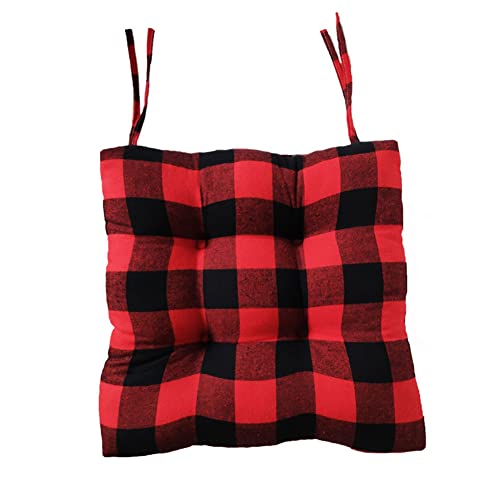 vctops Farmhouse Buffalo Check Chair Pads with Ties Red and Black Plaid Dining Chair Cushions Soft Comfy Square Seat Pads (Red,16 x16 )