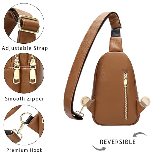 Haytijoe Small Crossbody Purse, Fanny Packs for Women Man Sling Bag Vegan Leather Crossbody Sling Purse for Gifts(Style5-Brown) - Image 4
