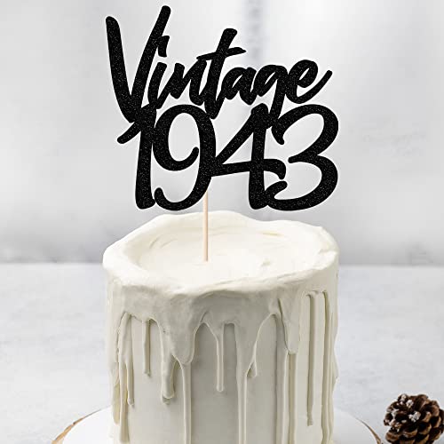 Lveud Vintage 1943 Cake Topper - Glitter Happy 80Th Birthday Cake Topper ,Hello 80，Funny 80 And Fabulous Party Decoration Supplies (Black Vintage 1943) #TOP6