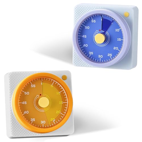 2-Pack Magnetic Mechanical Kitchen Timer - 60-Minute Countdown with Strong Back for Cooking, Kids’ Study & Office (Yellow & Purple)