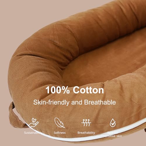 Image of Deluxe Lounger Cover | 100% Cotton Baby Lounger Extra Cover for Dockatot Deluxe | Hypoallergenic Infant Baby Nest Replacement | Cover Only (GoldenBrown Corduroy)