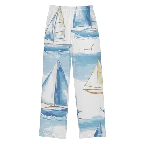 ZZXXB Sailboat Watercolor Print Boys Long Pants Soft Trousers Elastic Waist Kids Lounge Bottoms with Pockets S-XL