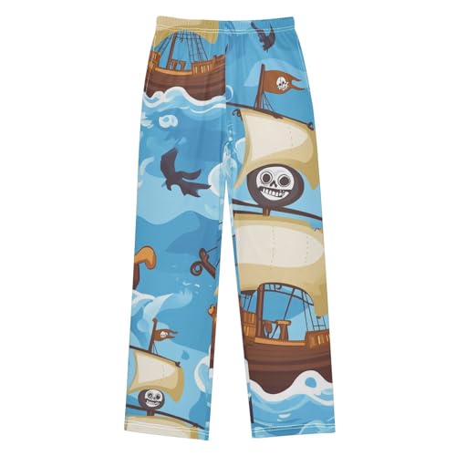 Pirate Ship and Bird Boys Long Pants Soft Trousers Elastic Waist Kids Lounge Bottoms with Pockets S-XL