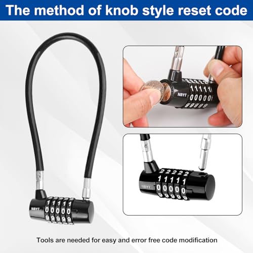 Image of Cable Locks with Combination,Steel Cable Rope Wire 5-Digit Combination Lock with Resettable Code for Bikes, Lockers, File Cabinets, Wardrobes, Small Fences,gate Lock, Pool Padlock.