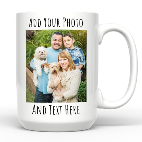 Giftbees Personalized Coffee Mug 15 Oz, Custom Picture Text or Logo Ceramic Mug, Customized Gift for Men & Women, Taza Personalizada with Photo and Words, Customizable Large Tea Cup | White