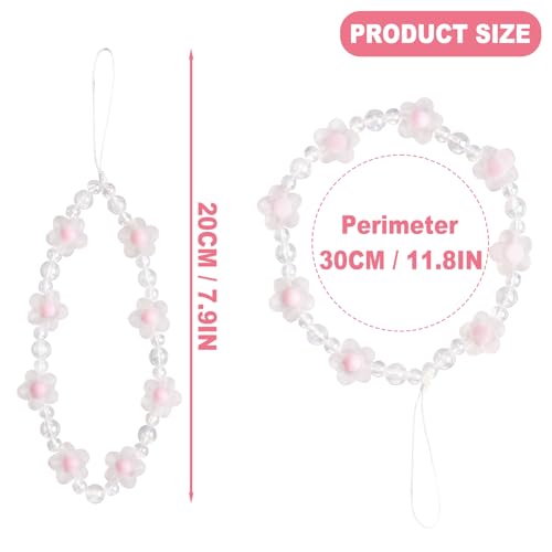 NICECRAFT 3 Pcs Beaded Phone Bracelet Strap Pearl Butterfly Flower Crystal Phone Charm Strap Mobile Phone Case Wrist Strap Lanyard Keychain (White Pink Purple)