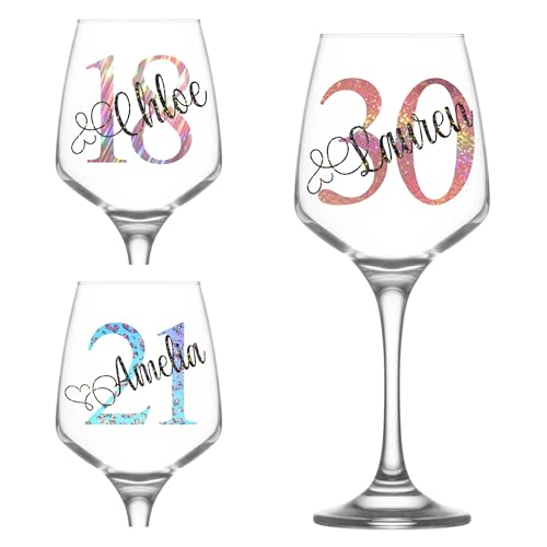 Personalised Birthday Wine Glass Gifts for Her Girl Women Bestie Wine Glass 18th 21st 30th 40th 50th 60th 70th 80th Any Age Party Present Idea