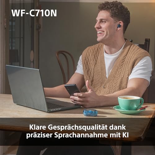 Sony WF-C710N Truly Wireless Noise Cancelling Earbuds, leichte Kopfh&ouml;rer, Touch-Bedienung, Multipoint-Verbindung, IPX4, bis zu 40 HR-Akku, Quick Charge, iOS & Android - Glasblau