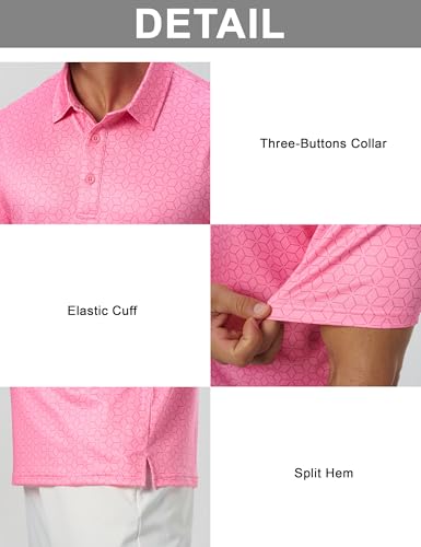 Camiseta polo para hombre Cotrasen, manga corta, secado rápido con estampado, rendimiento: absorbe la humedad y es transpirable, estampado elegante, cuello clásico con 3 botones, ajuste regular, ideal para uso casual en verano miniatura 5