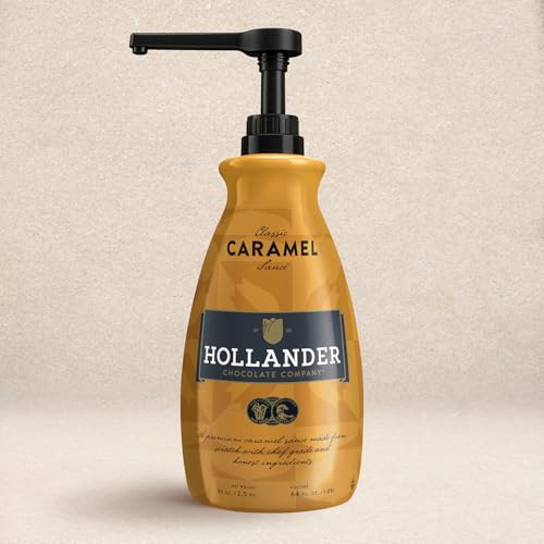 Classic Caramel Café Sauce by Hollander Chocolate Co. | For Caramel Lattes & Deserts | Perfect for the Professional or Home Barista - Net Wt. 91oz (64 fl Oz) Large Bottle (PUMP Included)