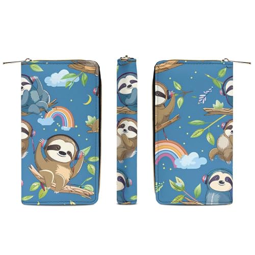 Sloth Pattern Wristlet Wallets for Men Women Leather Purse Clutch Cute Card Holder3