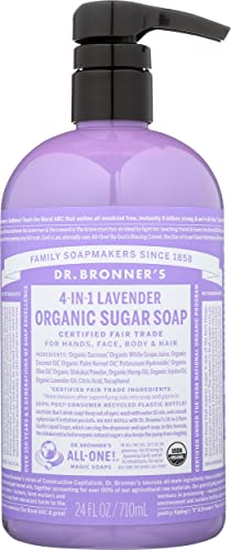 Dr. Bronner's Organic 4-in-1 Sugar Lavender Pump Liquid Soap, Vegan, Non GMO, 24 Fluid Ounce (Pack Of 1) - image 1