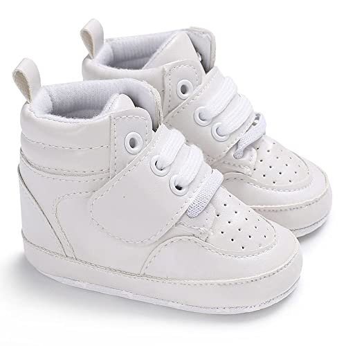 Sekantrol Newborn Baby Boys Girls First Walker Crib Shoes Soft Rubber Sole Infant Sneakers Fashion High-Top Non-Slip Toddler Oxford Dress Moccasins (041-White, Infant, 0_Months, Age_Range, Us_Footwear_Size_System, 6_Months, Medium) #TOP3