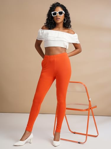 Image of ONE SKY Women Full Length Leggings | Cotton Modal Spandex Blend | High Waist Stretchable & Bio-Washed Fabric | Colour-Lock Technology | Comfortable Leggings for Women