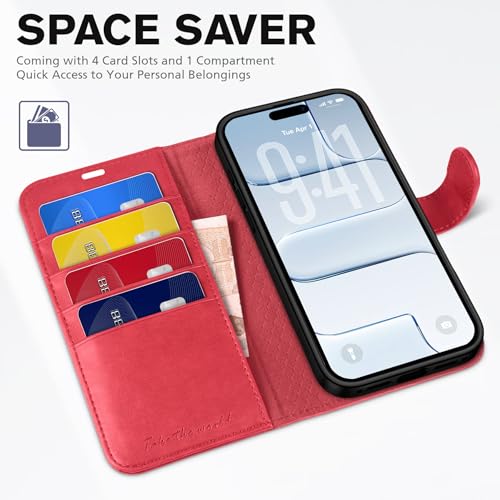 TUCCH PU Leather Wallet Magnetic Flip Stand Case for iPhone Air 6.5", Red by TUCCH - Used condition - Image 7