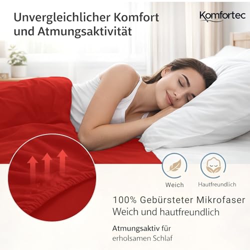 Komfortec Mikrofaser Spannbettlaken 180x200 cm – Weiches Spannbetttuch mit Rundumgummi – Fitted Sheet für Matratzen bis 30 cm – Rot… – Ansicht 3