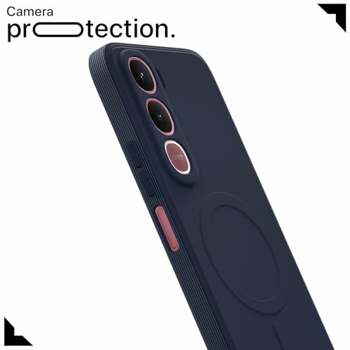Image of Amazon Basics Back Cover for Vivo Y31 5G Soft Matte Silicone with Camera Protection | Mag-Safe Logo (Not Mag-Safe Compatible) | Shockproof Slim Fit Bumper Case (Blue)