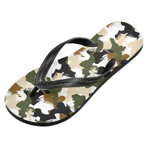Sinestour Green Beige Camouflage Flip Flops for Beach Thong Sandals Anti-slip Lightweight Flat Slippers for Indoor Outdoor House2