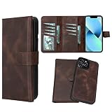 Bayelon iPhone 13 Pro Max Case, Trifold Full Grain Leather Wallet Case, Detachable Magnetic Phone Wa