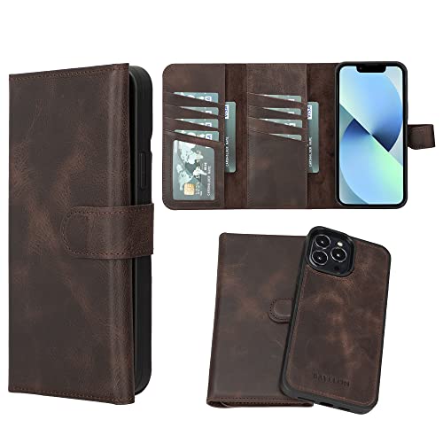 Bayelon Iphone 13 Pro Max Case, Trifold Full Grain Leather Wallet Case, Detachable Magnetic Phone Wallet, Flip Cover With Card Slots, Kickstand, Case For Iphone 13 Pro Max With Magsafe (Tiguan Brown) #TOP5