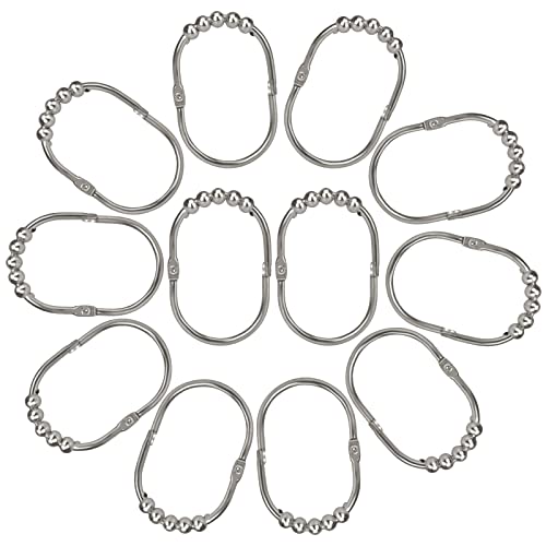 Misounda Anillas de Cortina de Ducha de Acero Inoxidable, Juego de 12 con Cuentas deslizantes, Anillas de Cortina de Ducha para Barras de Cortina y rieles de Cortina, 70 x 43 mm - Níquel Mate Cover