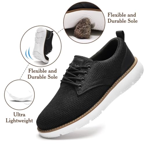 Image of Men's Breathable Mesh Comfortable Business Casual Shoes with Sneakers Design for Long Standing, Office Work, Formal Occasions & Walking Black