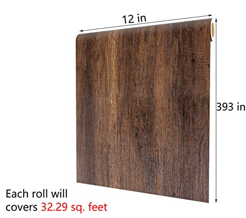 Decotalk 400\"x12\" Wood Contact Paper for Cabinets Wood Grain Contact Paper Peel and Stick Wood Wallpaper Self Adhesive Brown Wood Wallpaper Vintage Vinyl Countertop Wall Paper Textured Contact Paper