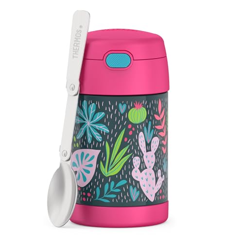 Image of THERMOS FUNTAINER Insulated Food Jar - 16 Ounce, Tropical Foliage - Kid Friendly Food Jar with Foldable Spoon
