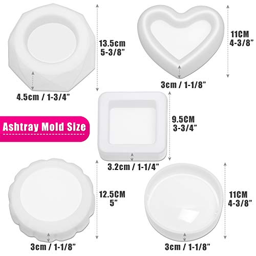 Ashtray Mold for Resin, Flasoo 5pcs Ashtray Epoxy Silicone Molds for Resin Casting Include Square Resin Mold, Round Epoxy Mold, Heart Ashtray Mold, Resin Flower Mold and Diamond Resin Silicone Mold - Thumbnail 3