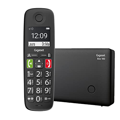 Gigaset E290HX & Box100 - DECT-Mobilteil mit Ladeschale -Senioren-Telefon mit großen Tasten - Basis unterstützt bis zu 6 Mobilteile - für den Telefonanschluss, schwarz