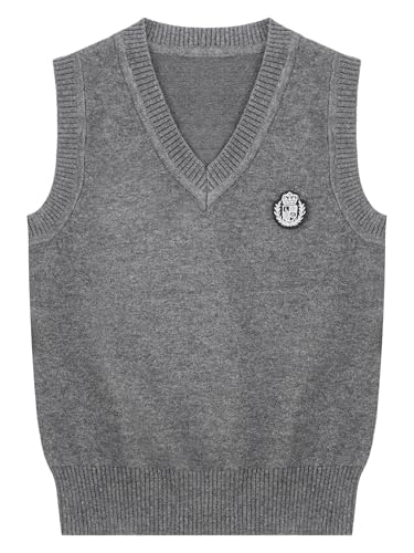 easyforever Kids Boys Girls School Uniform Sweater Vest V Neck Sleeveless Knitted Pullover Top Waistcoat Knitwear4