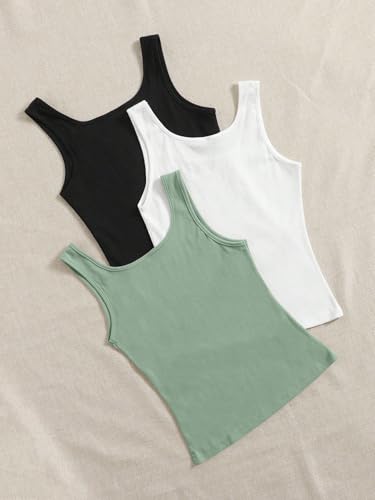 Image of Women's 1x1 Rib Cotton Stretch Tank Top Sleeveless Basic Vest Pack of 3
