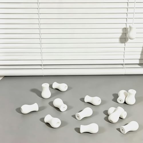 Image of Cord Knob Tassels 12 Pack, Blind Plastic Pull Cord Tassel Knobs Replacement | White Cord Knobs Drops Pull End for Window Blinds Roman Shades Curtain Crafts Drawstring Tassels