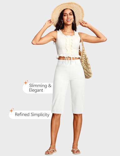 Image of ISEEGZ 14'' /18 inch Capri Pants for Women Dressy Stretch Pull On Womens Capris with Pockets Petite Summer Office Work Casual