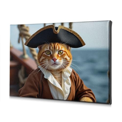 Tableau chat pirate sur toile 30x40cm pour décoration murale