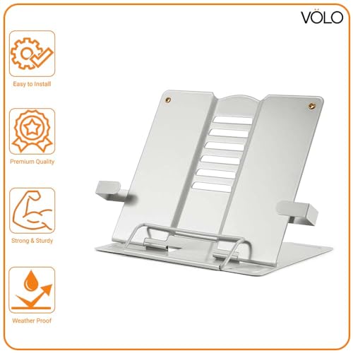 Image of VOLO Book Stand Holder - Portable Adjustable & Foldable Book Holder for Desk, Cookbook, Recipe Book, Textbook & Music Reading Stand