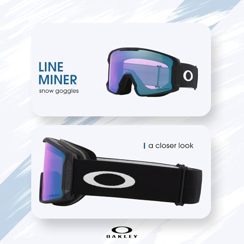 Image of Oakley Line Miner LARGE /MEDIUM Ski Goggles for Men for Women | In Matte Black, FP Black & Navy W Prizm Sapphire. Bonus kit: cleaning spray, cloth, screwdriver & mirror.