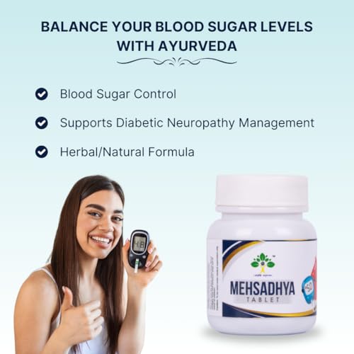 Image of Mehsadhya Ayurvedic Diabetes Tablets | Blood Sugar Control Herbal Supplement | Neem, Giloy, Jamun Seed & Vijaysar | Natural Glucose Support & Diabetes Care | 60 Tablets
