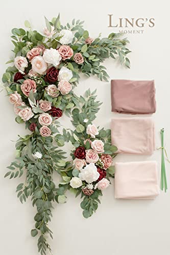 Ling's Moment Wedding Arch Flowers With Drapes Kit (Pack Of 5) - 2Pcs Artificial Flower Arrangement With 3Pcs Drapes For Ceremony Arbor And Reception Backdrop Decoration #TOP5