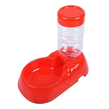 PSK PET MART Pet Dog Puppy Cat Kitten Automatic Water Dispenser Food Dish Bowl Feeder Bottle (Red)