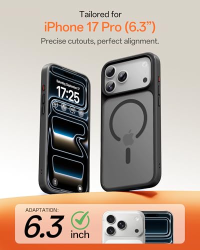 Image of UNBREAKcable Magnetic for iPhone 17 Pro Case 6.3-Inch, Compatible with MagSafe, Full Camera Protection, Built-in Magnetic Ring, Drop Protection Shockproof Slim Phone Cover - Black