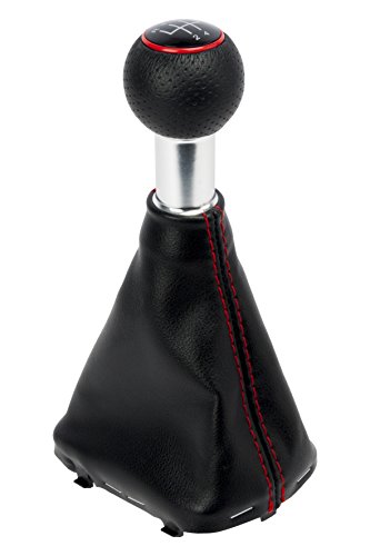 BC Corona POM40125 Audi 5/6 geschwindigkeitsspezifischer Schaltknauf mit Balg, schwarz mit roten Nähten, austauschbare Schaltplatten, A3 8L 2000-03