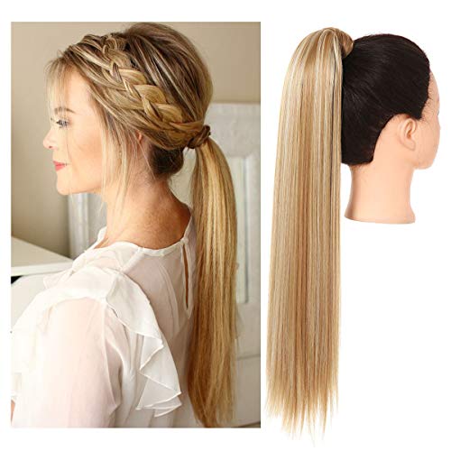Drawstring Ponytail Extension Blonde Straight Clip in on Wrap Around Ponytail Long 30 Inch Synthetic Hair Pieces for Women SARLA