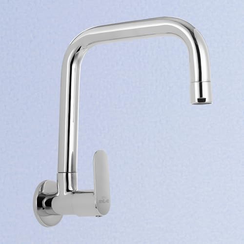 Image of Benelave by Hindware Sink Tap with Raised J-Spout for Kitchen | Made of Brass | Mirror-Like Chrome Polish Finish | Better Reach | Wall Mount Installation | Volga Range | 7-Year Manufacturer Warranty