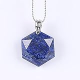 YQMR Collares con Colgantes De Piedra para Mujer,7 Chakra Señoras Cadena De Suéter De Plata De Cristal Semiprecioso Natural Lapislázuli Collar De Estrella De Seis Puntas Mujer Día