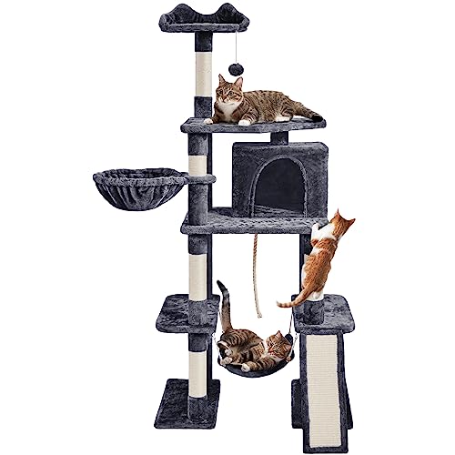 Yaheetech 70in Multi-Level Cat Tree Tower Condo Furniture with Sisal-Covered Scratching Posts, Plush Condos, Cozy Basket and Perch Hammock for Kittens Pet House Play