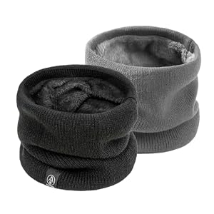 SEFIRST 2 Pièces Tour de Cou pour Femme et Homme, Polaire Cache Cou, Gaiter Masque Cagoule Cache-Cou Hiver écharpe Coupe-Vent Ski Élastique Épais Snood pour Moto Ski Marche Course Voyage, Noir et Gris