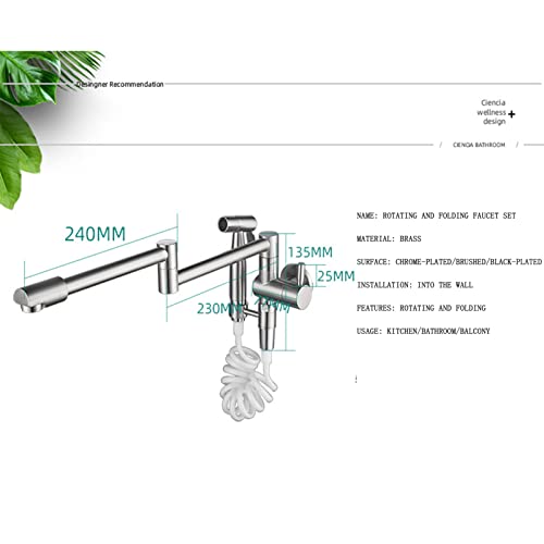 LWX Pot Filler Wasserhahn Wandhalterung, Hand-Bidet-Sprayer, Doppelgelenk-Schwenkarme, Klappbarer Wasserhahn Aus Massivem Messing, Einhebel-Badezimmerhahn Aus Messing,Chrome - Image 4